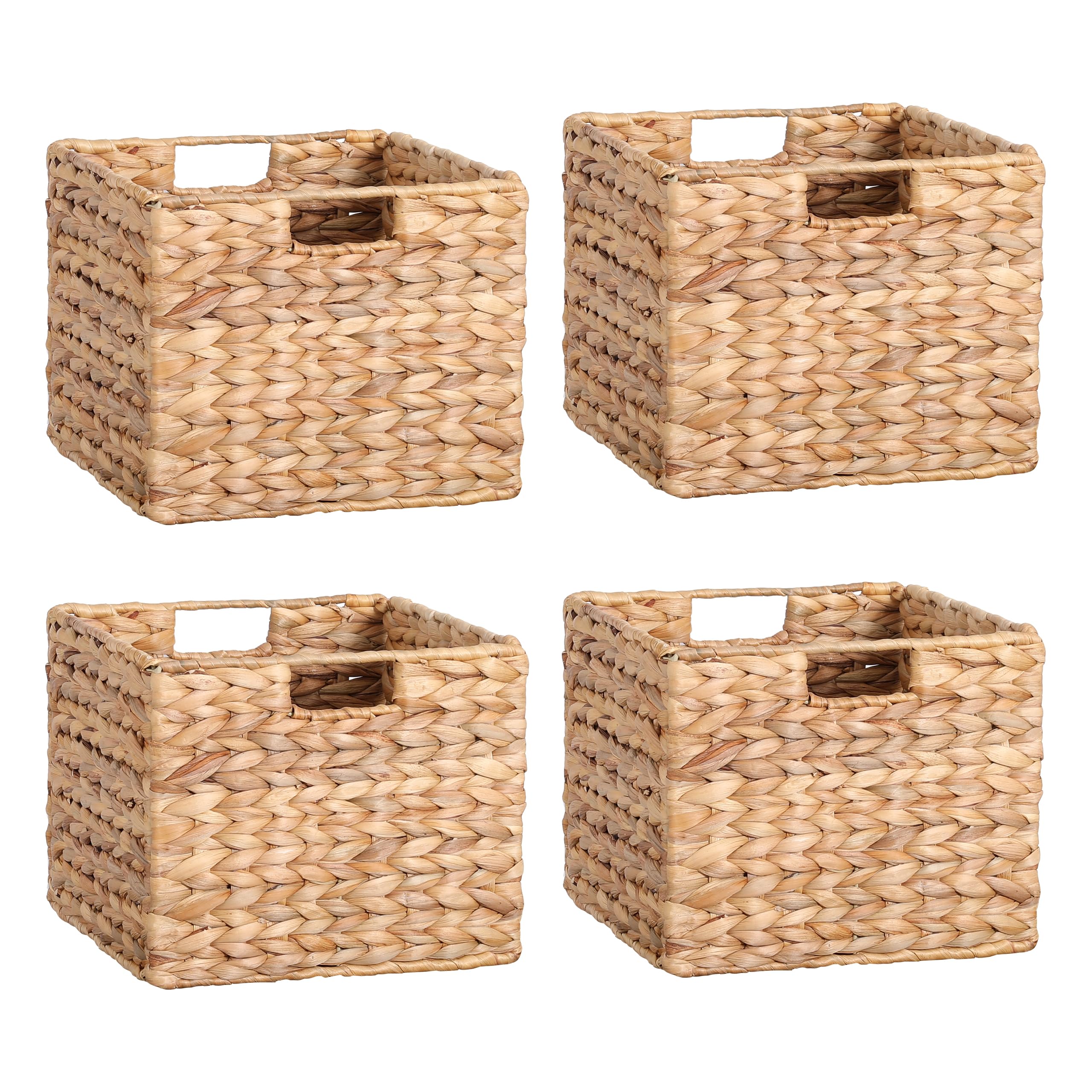 Photo 1 of 12X12X10in Water Hyacinth Storage Baskets, Wicker Storage Cubes Set of 4, Foldable Wicker Baskets for Pantry Organization, Square Baskets for Shelves