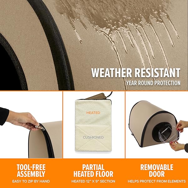 K&H PET PRODUCTS HEATED OUTDOOR CAT HOUSE FOR OUTSIDE – THERMO MOD KITTY SHELTER, INSULATED, WATERPROOF, HEATED FLOOR, WASHABLE COVER, SAFETY LISTED – SMALL 21 X 14 X 13IN TAN 20W