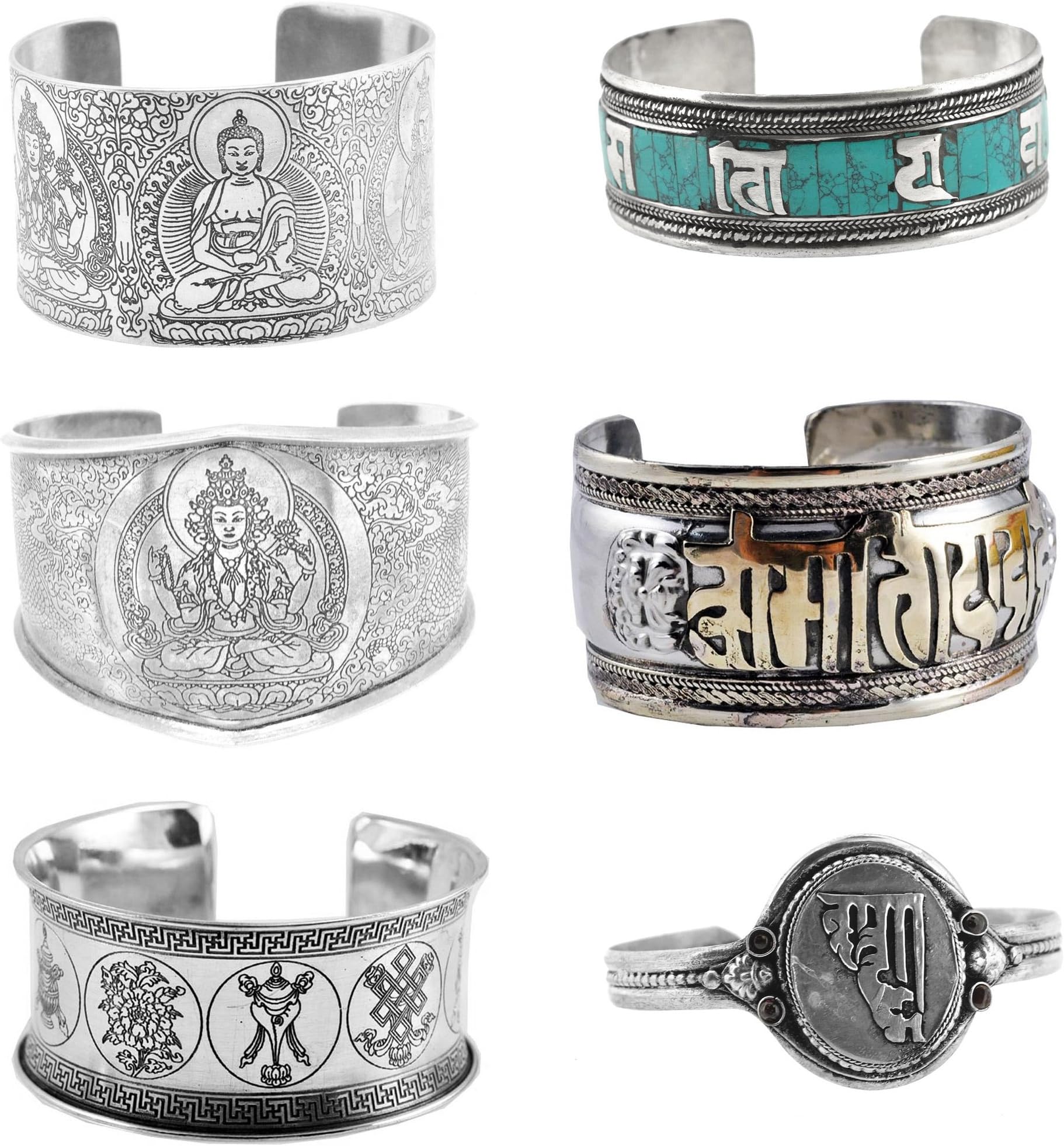 Tibetan Mantra Om Mani Padme Hum Buddhist Symbols Yoga Meditation Cuff Bracelet