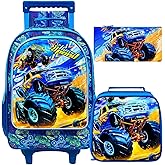 3PCS Rolling Backpack for Girls and Boys, Kids Unicorn Dinosaur Wheeled Bookbag