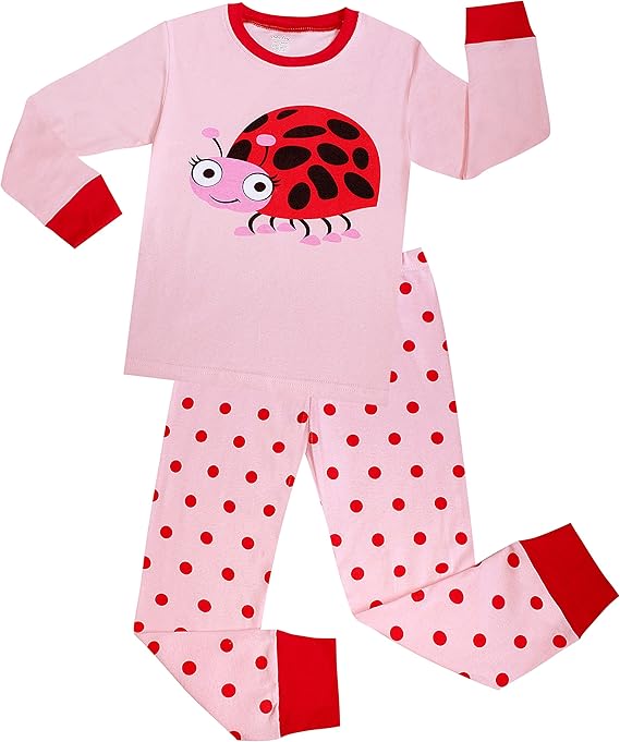 Girls Ladybug Pajamas Set Children Christmas Clothes Cotton Gift Pjs