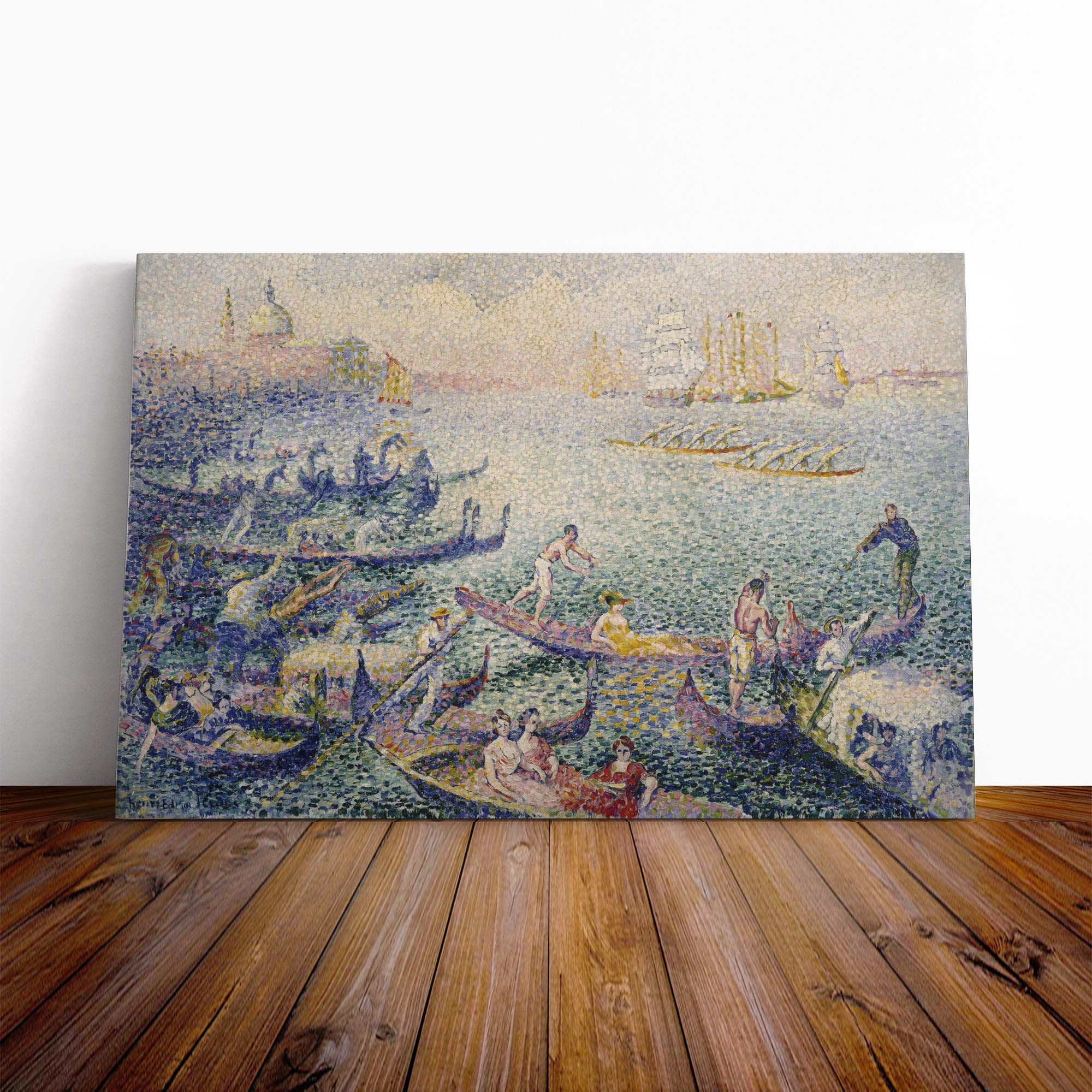Henri-Edmond Cross Regatta in Venice Canvas Print | Gallery Wrapped 30mm Frame Wall Art | 20x14 inches | Ready to Hang | Modern Religious Picture | Living Room Bedroom Lounge Office