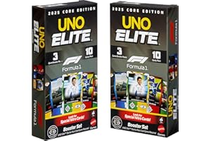 Mattel Games UNO Elite Formula 1 Booster Set 2 Pack with 60 Elite Action Cards, 2025 Core Edition