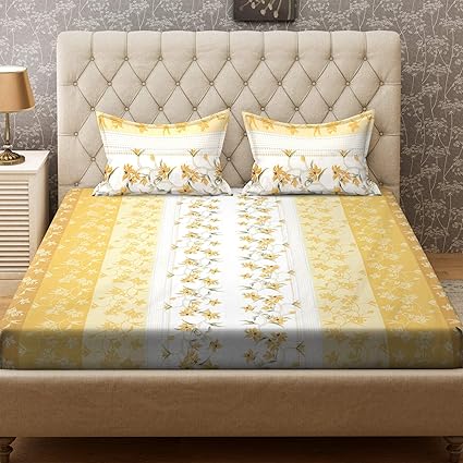 Bombay Dyeing Cynthia 120 TC Polycotton Double Bedsheet with 2 Pillow Covers - Yellow