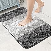 Walensee Non Slip Bath Mat (16 x 24, Ombre Grey) - Soft Microfiber Shaggy Mat, Machine Washable, Thick Plush for Shower