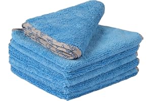 MICROFIBER WHOLESALE MW Pro Microfiber Car Towels (16"x 16") | 400 GSM | 80/20 Blend | Tagless | Soft Satin Piped Edges | All-Purpose Auto Detailing - Wax, Buff, Polish, Wash, Dry | 6 Pack (Blue)