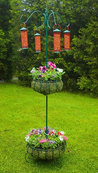 Free Standing Wrought Iron Multi Bird Feeder Station With Hooks