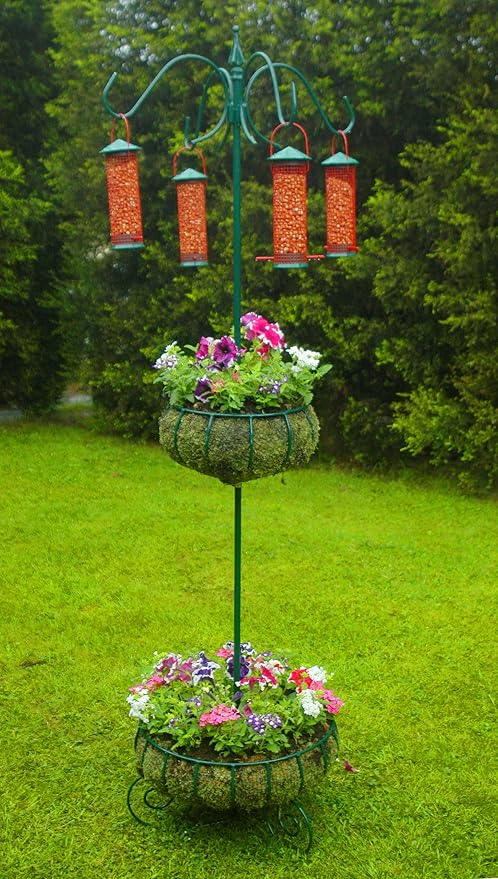 Free Standing Wrought Iron Multi Bird Feeder Station With Hooks