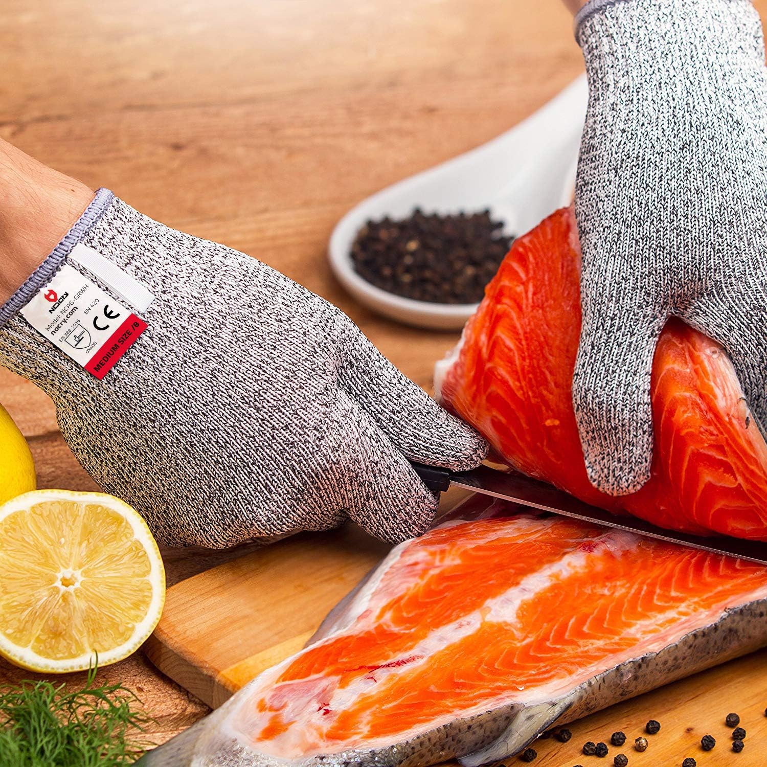 NoCry Cut Resistant Gloves - Ambidextrous, Food Grade, High Performance Level 5 Protection. Size Medium, Complimentary Ebook Included - - 
