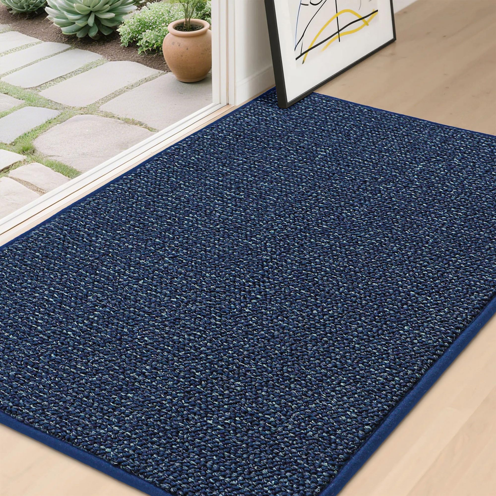 Photo 1 of BEQHAUSE Dirt Trapper Door Mat 32" x 48", Non-Slip Washable Doormats Entrance Mat, Dirt Resistant and Absorbent Welcome Mat, Low Profile Floor Mats for Front Back Door and Entryway, Blue