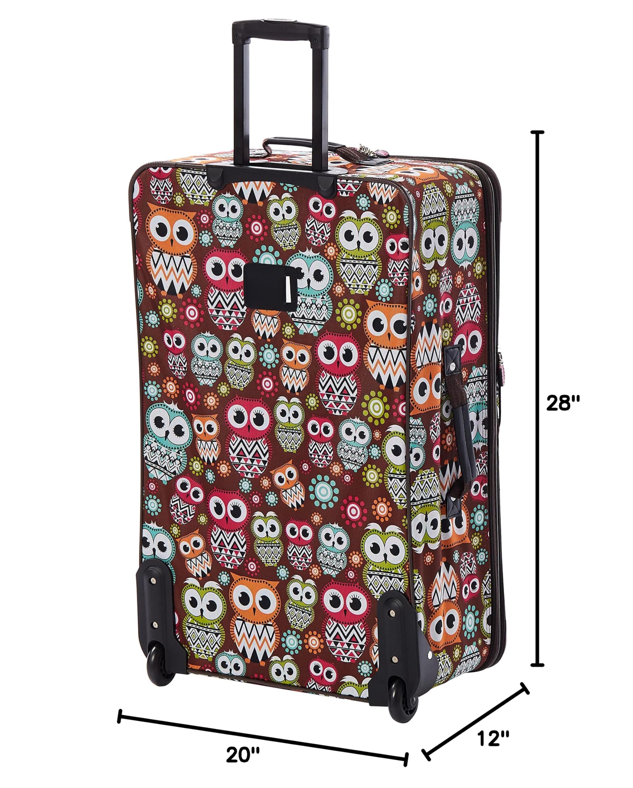 Rockland Jungle Softside Upright Luggage Set, Expandable, Owl, 4-Piece (14/29/24/28)