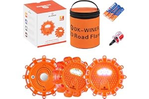 DK-WINER LED Road Flares roadside emergency car kit emergency road flares Kit with Magnetic Base for Vehicles & Boat | 9 Flash Modes(with Batteries) (3pack)