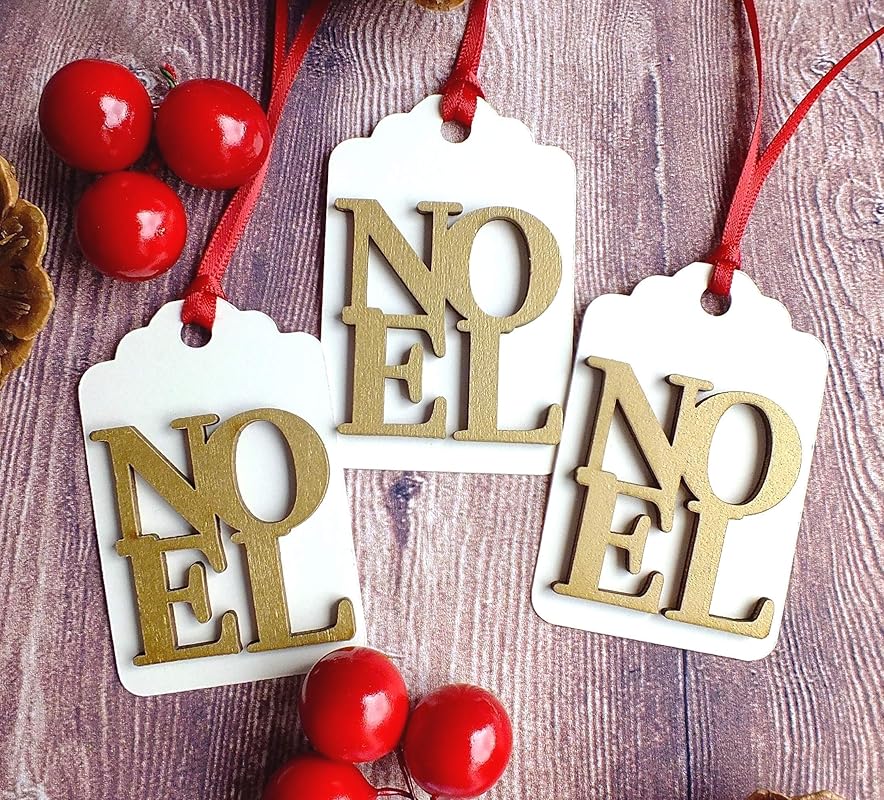 3 x Luxury Wooden Noel Christmas Gift Tags, Handmade Xmas Hang Tags in
