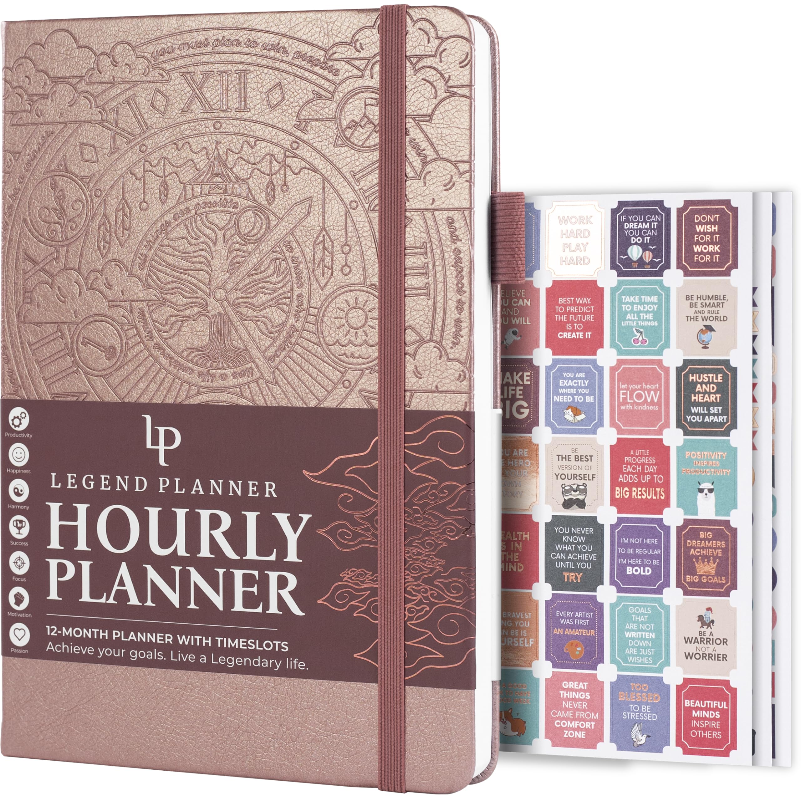 Legend Planner Hourly Schedule – Weekly & Daily Organizer with Time Slots. Appointment Book Journal for Work, Undated, A5 (Rose Gold)
