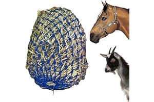 Majestic Ally 2”x2” Holes Slow Feed 40” Very Sturdy Hay Net with Bottom Ring for Desirous Horses, Nylon monofilament Rope Hanging, Adjustable Feeder for Trailer, Stall, Portable Wear (Royal Blue)