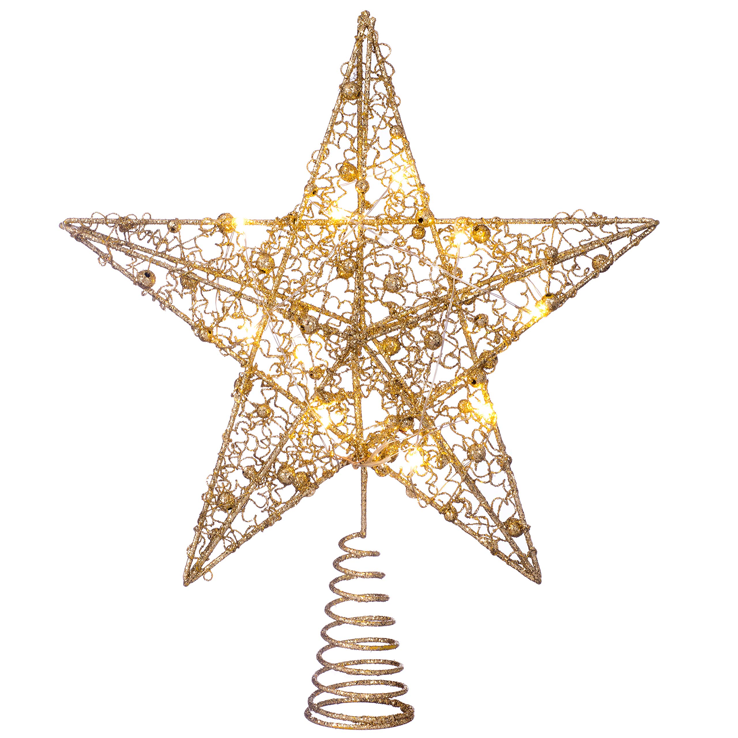 WeRChristmas Pre-lit Sprinky Christmas Tree Top Star LED Lights, Gold, 31cm