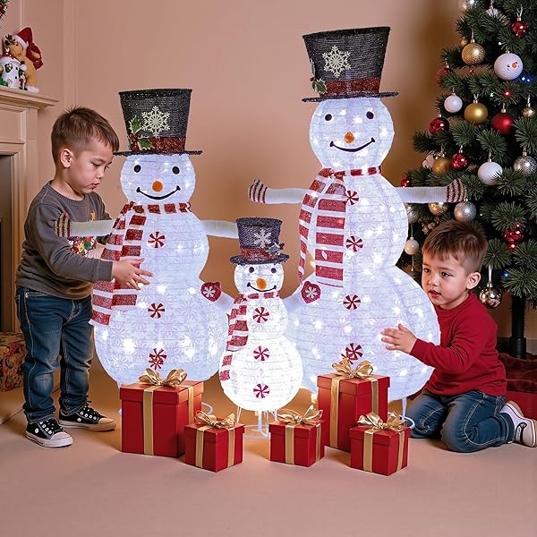 3PC SNOWMAN OUTDOOR CHRISTMAS DECORATIONS,CHRISTMAS SNOWMAN FAMILY SET,PERFECT FOR XMAS AND XMAS EVE,LIGHT UP XMAS HOLIDAY INDOOR/OUTDOOR LAWN YARD GARDEN PARTY DECORATION