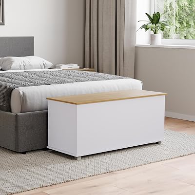 Vida Designs Arlington Storage Ottoman White Wood 100x40x48cm Lift Lid