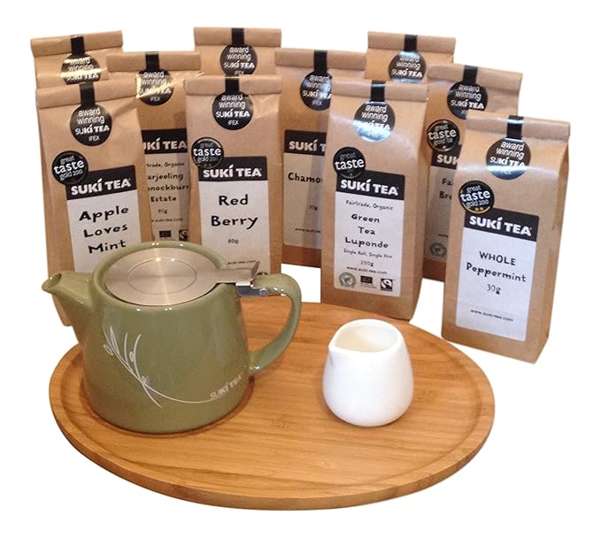 Olive Green Suki Forlife 18oz Stump Loose Leaf Teapot with Bamboo Tray