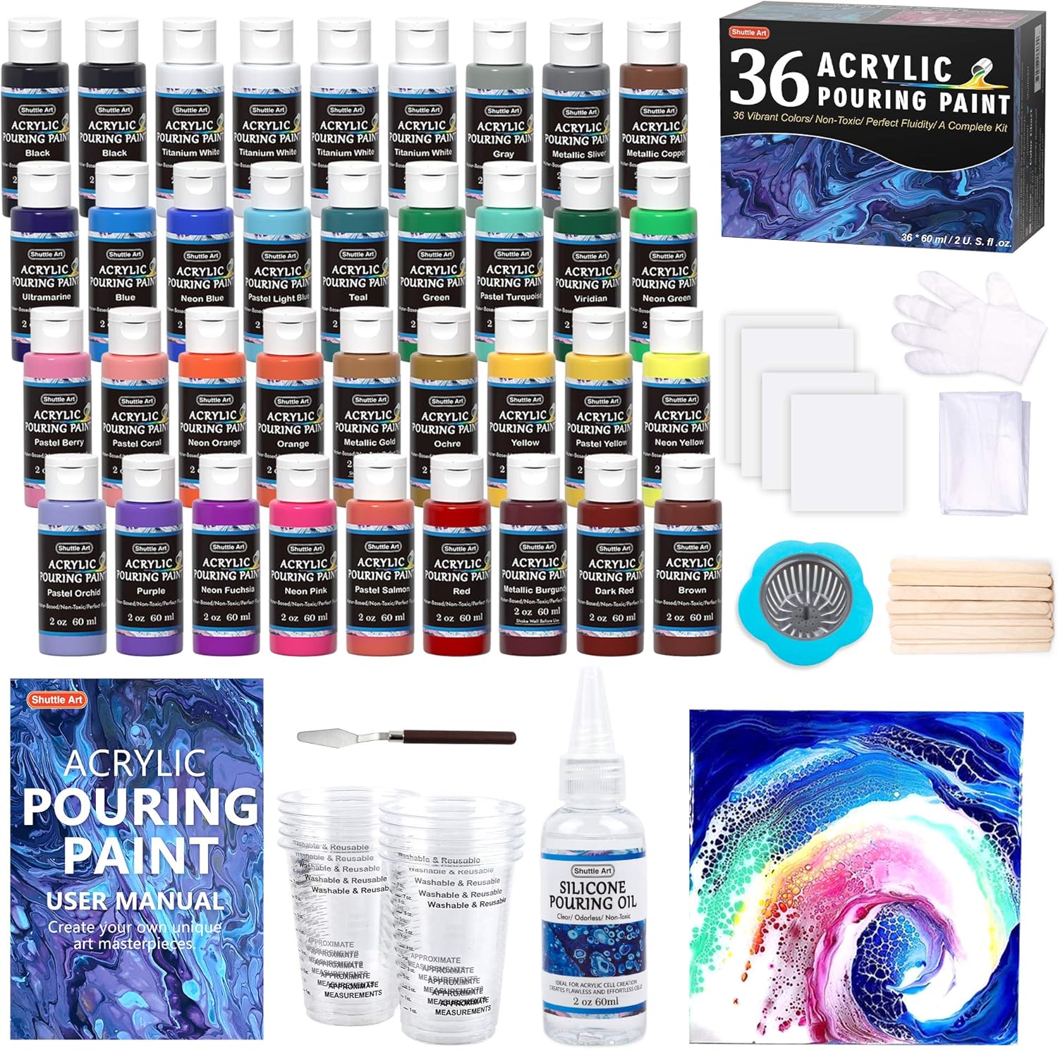 Acrylic Pouring Paint, Shuttle Art Set of 36 Bottles (2 oz