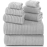REDKISS Gray Bath Towels Set 8 Piece - Microfiber Bathroom Towels of 8 Large, Highly Absorbent Bath Towel, Soft Shower Towel for Bathroom, Hotel 2 Bath Sheet 2 Hand 2 Washcloths 2 Hair Towel Wrap