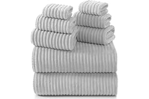 REDKISS Gray Bath Towels Set 8 Piece - Microfiber Bathroom Towels of 8 Large, Highly Absorbent Bath Towel, Soft Shower Towel for Bathroom, Hotel 2 Bath Sheet 2 Hand 2 Washcloths 2 Hair Towel Wrap