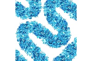 PALONU 70 Ft Christmas Tinsel Garland Metallic Tinsel Twist Garland Glitter Christmas Tree Hanging Decorations for New Year Party Birthday Holiday Indoor Outdoor Supplies (Light Blue)