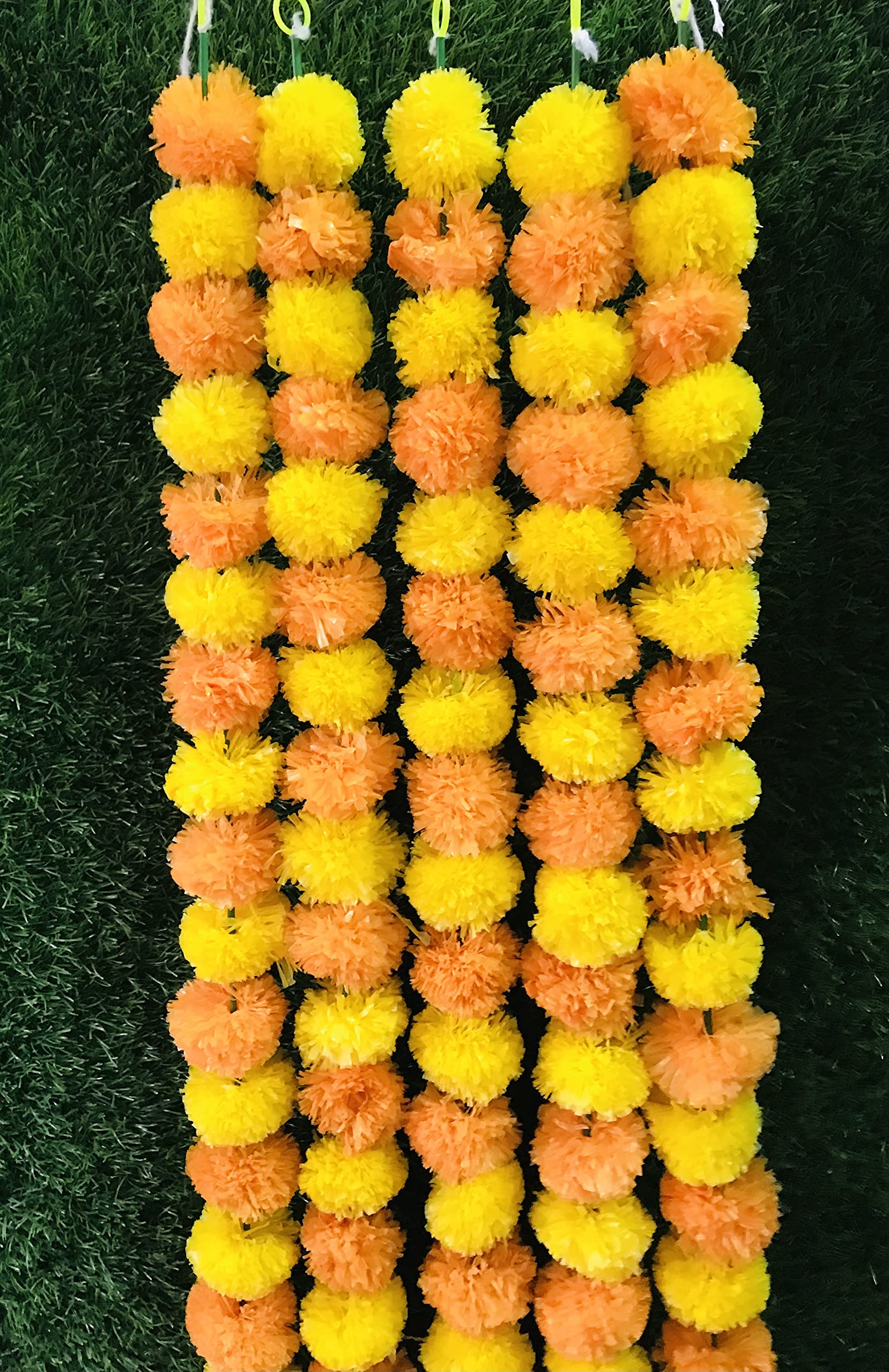 Photo 1 of 5 PC - 5 feet Artificial Marigold Garland Indian/American Wedding Party, Faux Garlands Wedding Garland, Diwali Decoration, Mantle Decoration, Diwali, Spring Bush Floral! (Orange & Yellow)