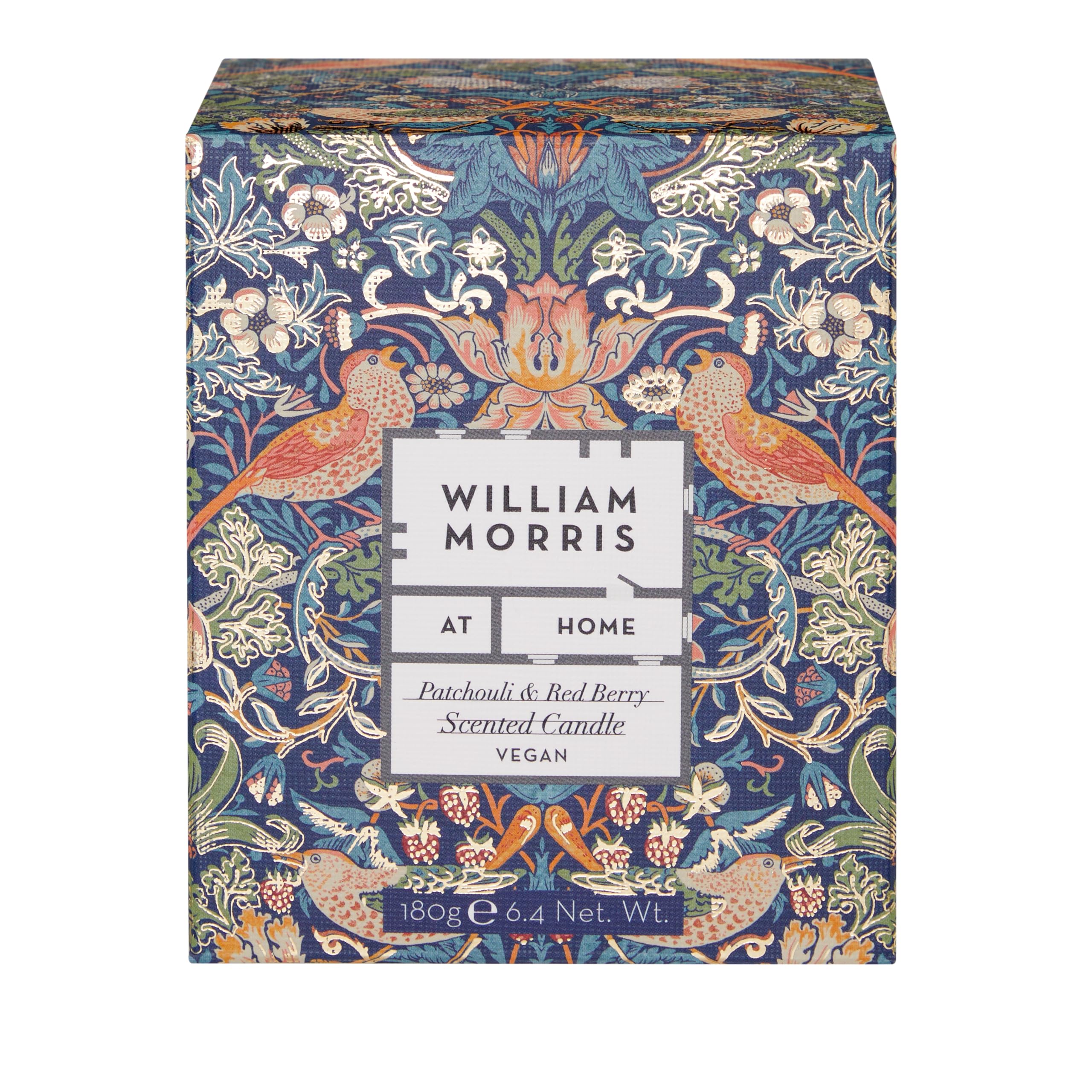 William Morris At Home Scented Candle 180g in Glass Jar, Home Fragrance, Essential Oils, Vegetable and Mineral Wax, Burn Time 40 Hours, Housewarming Beauty Gift, Cruelty and Vegan Friendly