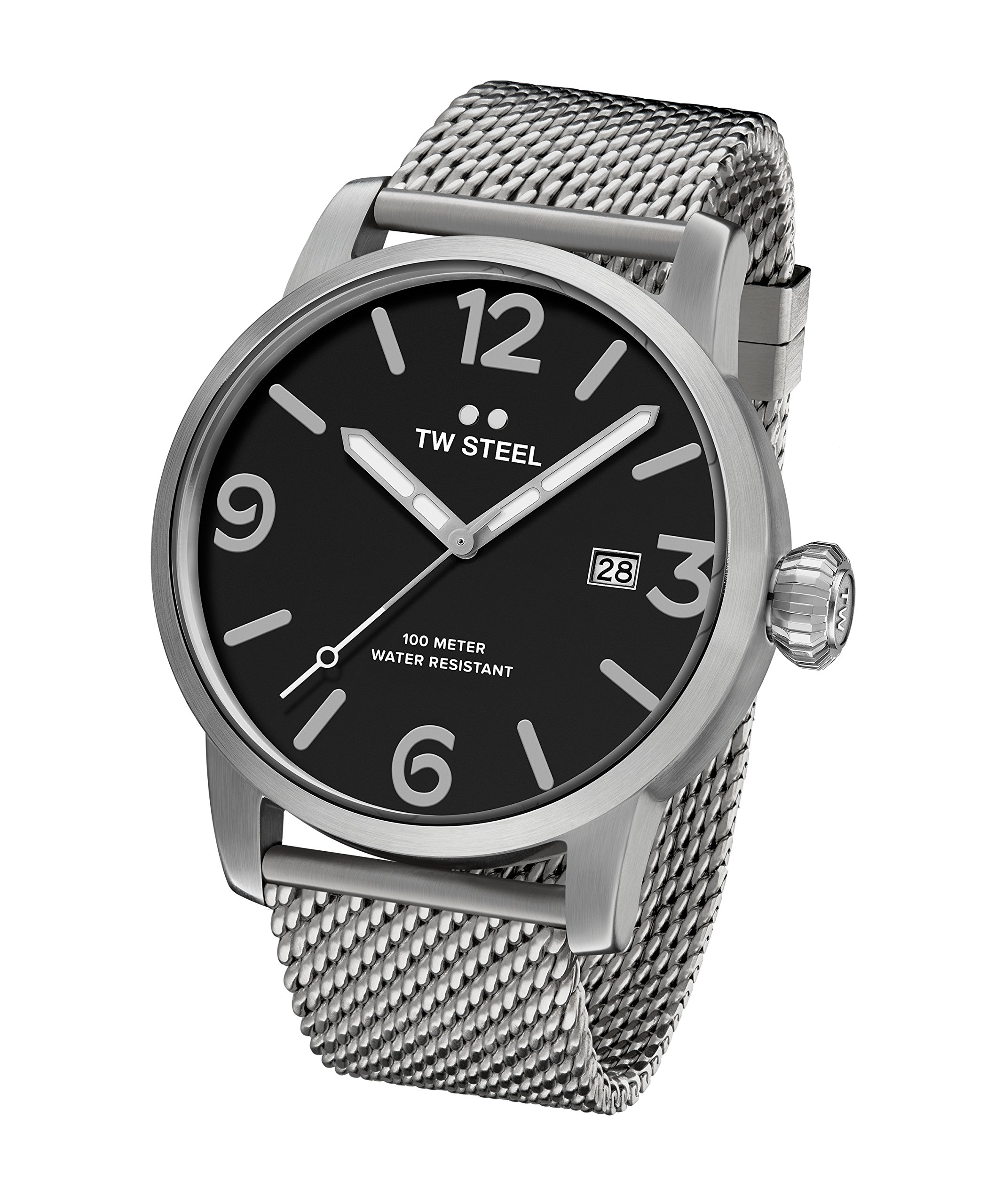 TW Steel Maverick Unisex Quartz Watch with Black Dial Analogue Display and Grey Stainless Steel Bracelet MB11
