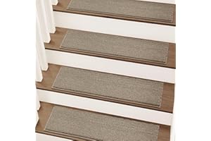 COSY HOMEER Stair Treads Non-Slip Carpet Stair Treads for Wooden Steps, Indoor Stair-Runner Rugs for Kids Elders & Pets 28"x9" (15Pc, Beige)