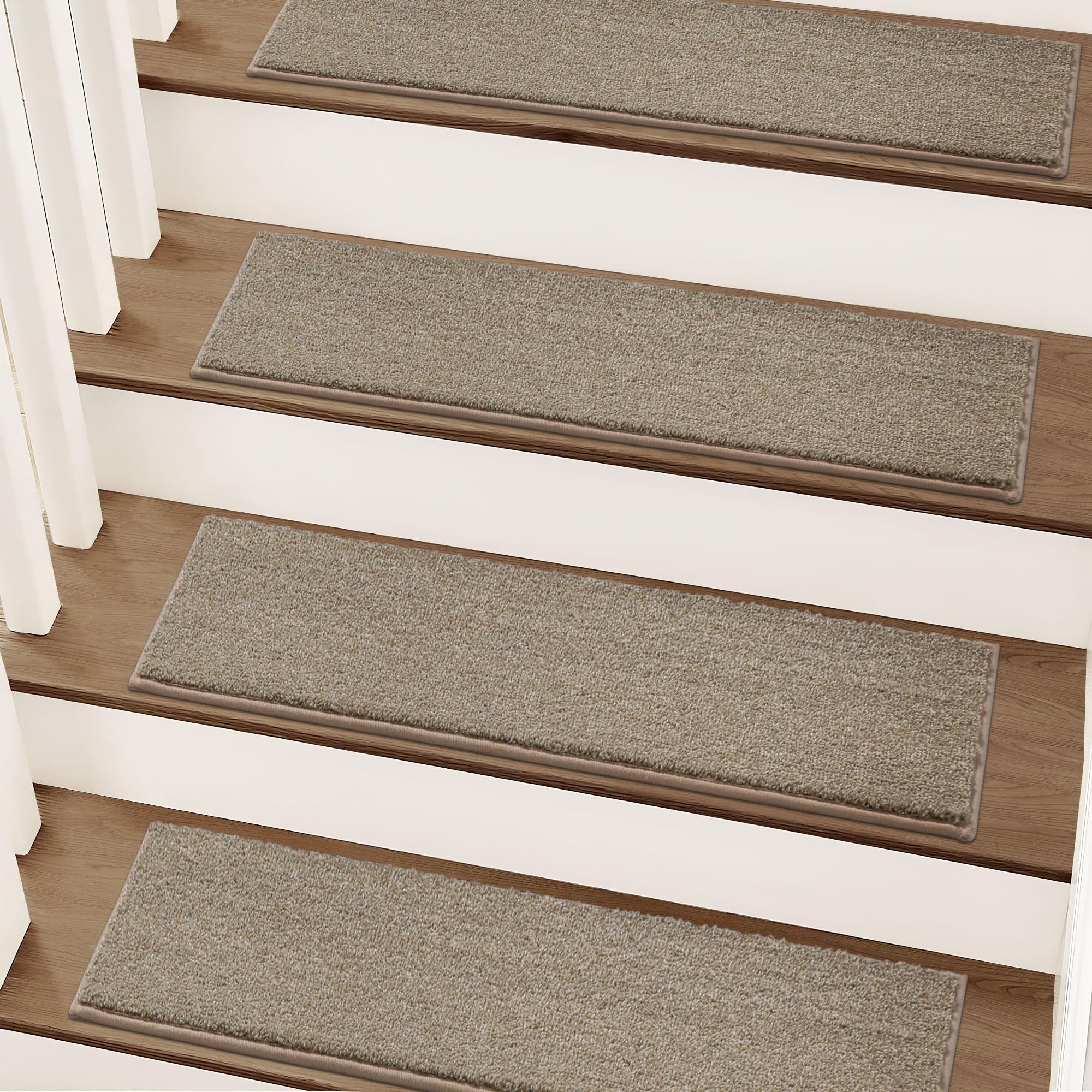 Photo 1 of COSY HOMEER Stair Treads Non-Slip Carpet Stair Treads for Wooden Steps, Indoor Stair-Runner Rugs for Kids Elders & Pets 28"x9" (4Pc, Beige)