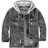 DOSLAVIDA Men's Distressed Denim Jacket Unisex Button Down Jean Coat Casual Long Sleeve Trucker Hooded Jackets Outwear
