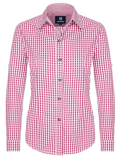 Almbock Trachtenbluse Damen Langarm | Karierte Bluse in Vielen Farben Aus 100% Baumwolle | Festliche Blusen in Größe 34-46
