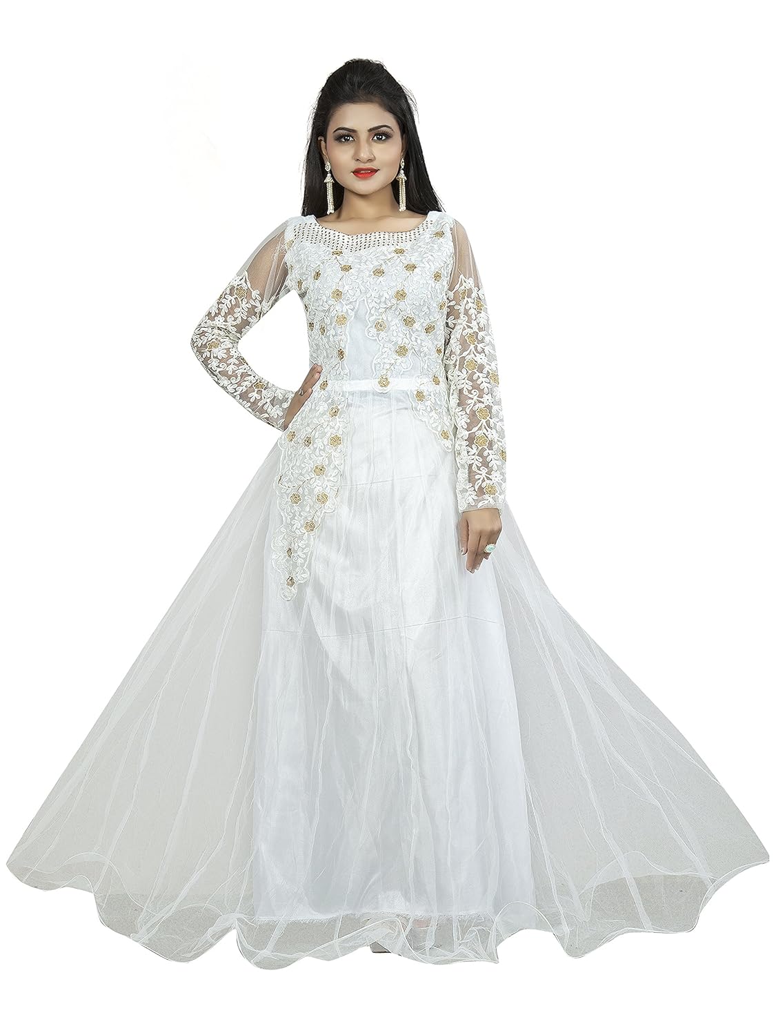 White Colour Net Anarkali Semi Stitched Gown