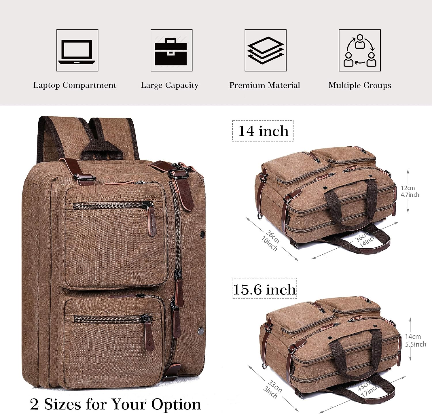 TECOOL 14 Inch Laptop Backpack, Convertible Messenger Shoulder Bag ...