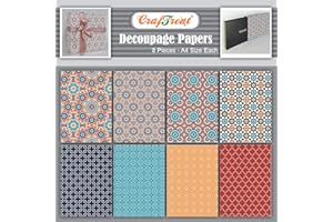 CrafTreat Decorative Decoupage Paper for Crafts -Mosaic I and II - Size: A4 (8.3 x 11.7 Inch) 8 Pcs - Decoupage Paper for Furniture, Wood and Scrapbooking