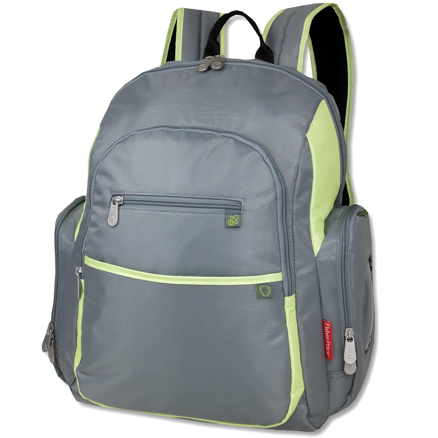 Fisher Price Backpack Diaper Bag Fastfinder Colorblock in Grey/Lime Green Baby