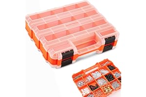 HORUSDY Small Parts Organizer, 34-Compartments Double Side parts organizer with Removable Dividers, Double Side Tools Box Screw Organizer For Nuts, Bolts, Screws, Nails, Small Hardware
