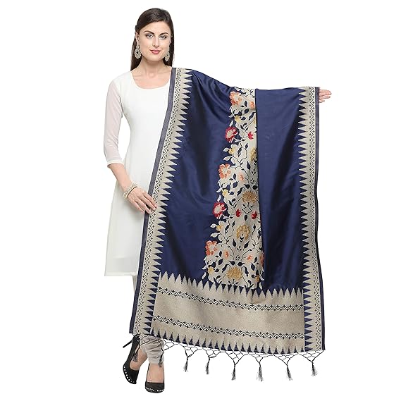 Womens Banarasi Silk Dupatta (Blue)