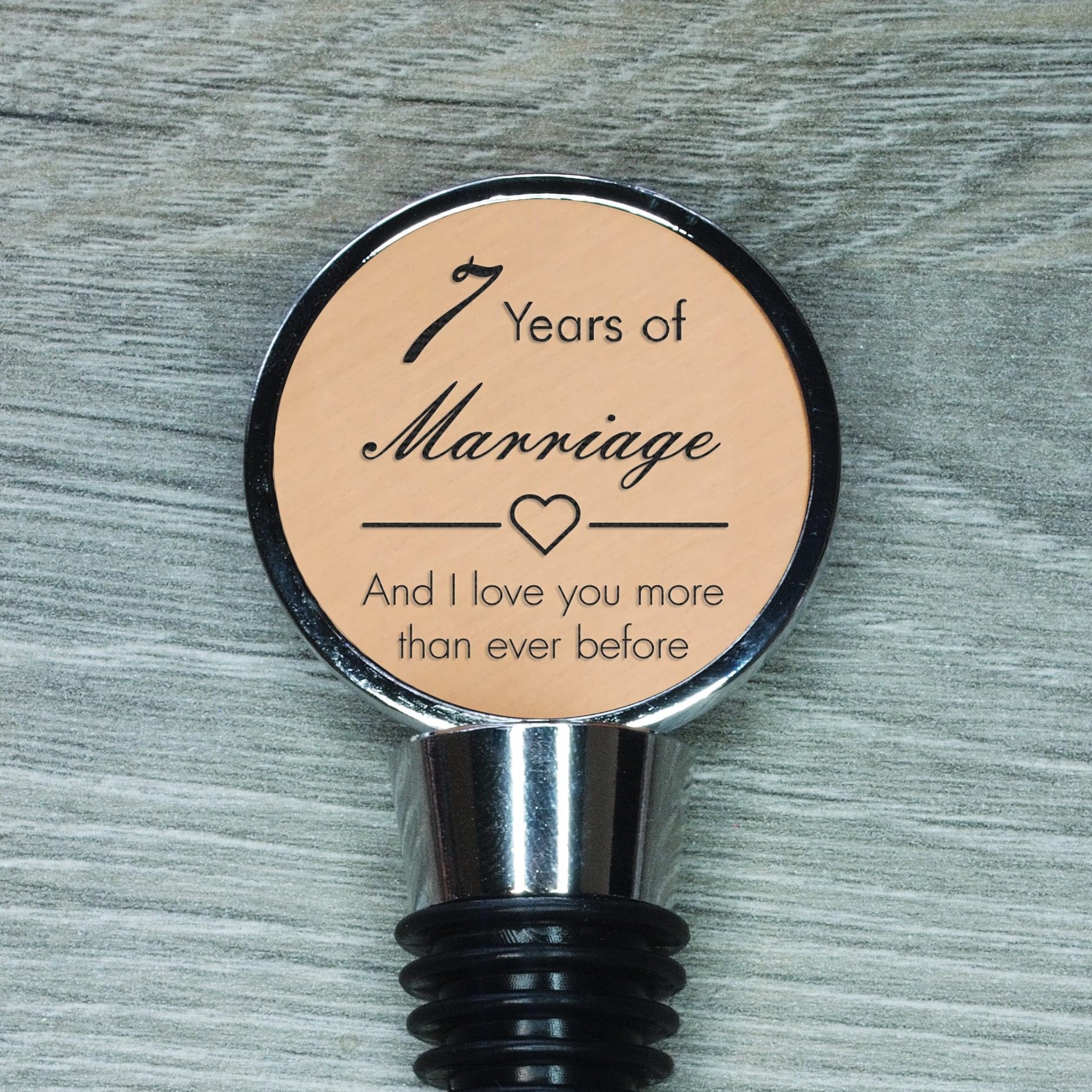 7th Wedding Anniversary Engraved Copper Bottle Stopper, 7 Years Married (and I Love You More Than Ever Before)