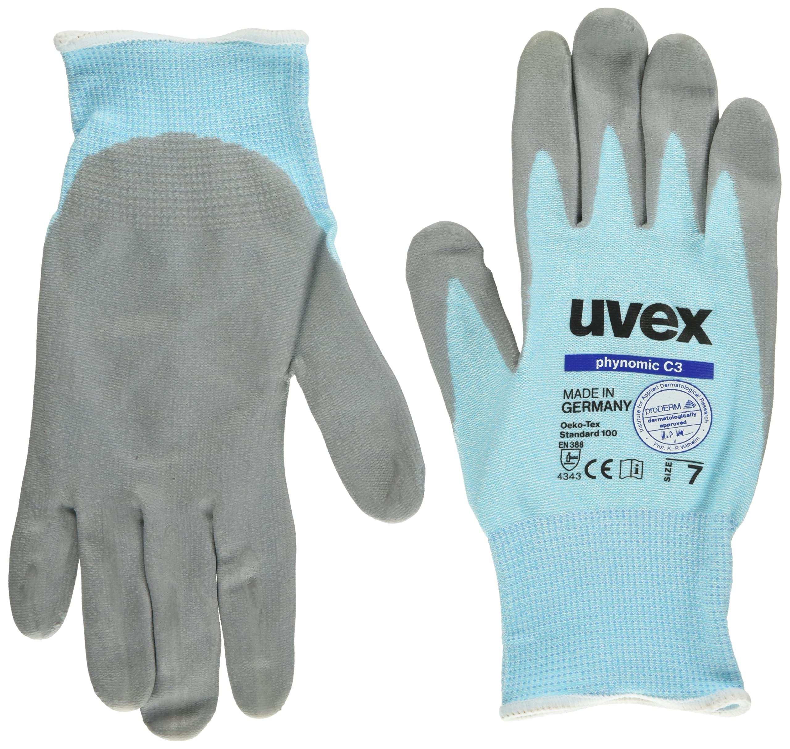 Uvex 60080 7 Phynomic C3 Safety Glove, Size: 7, Sky Blue