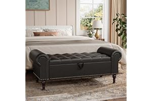 YOUDENOVA Storage Ottoman Bench for Bedroom, 51" Upholstered Bedroom Bench with Rolled Arms and Vintage Rivets, Large Storage Chest for Living Room, Bedroom, Entryway, Black
