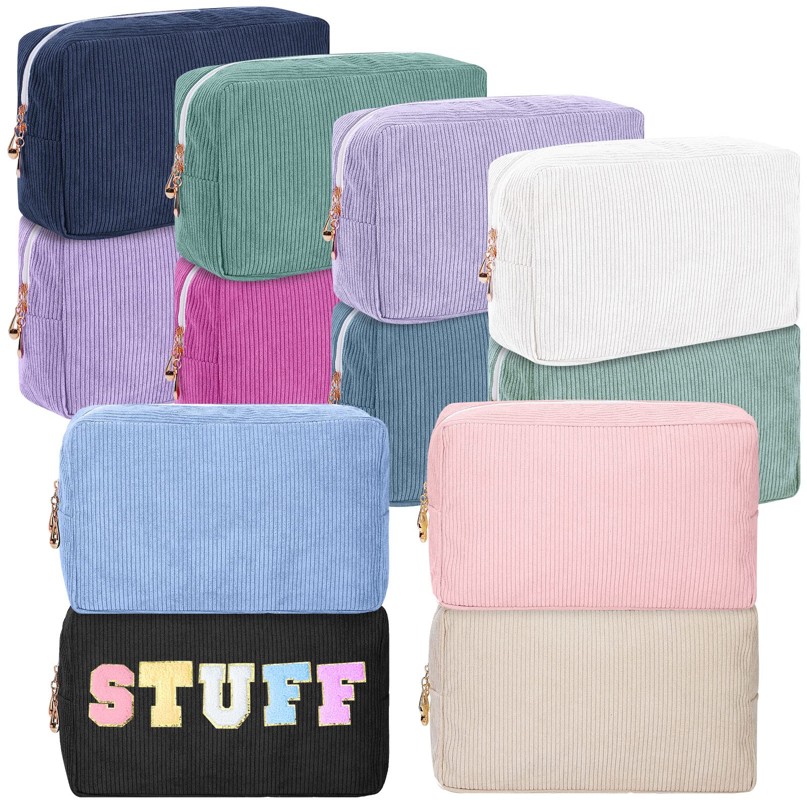 Photo 1 of Amylove 12 Pcs Christmas Corduroy Makeup Bag Large Capacity Preppy Cosmetic Bag Bulk DIY Daily Use Plain Portable Makeup Pouch Travel Purse Organizer Storage for Women Xmas Gift(Mixed Colors)