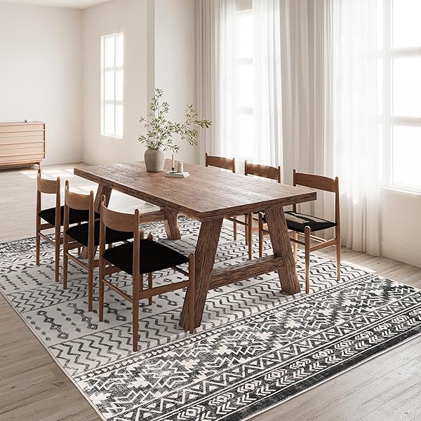 ART&TUFT 9X12 AREA RUG, SUPER SOFT ULTRA-THIN MOROCCAN WASHABLE RUG, ANTI-SLIP BACKING AREA RUGS 9X12 LIVING ROOM, FOLDABLE GEOMETRIC MACHINE WASHABLE AREA RUG(9’X12′, BLACK)