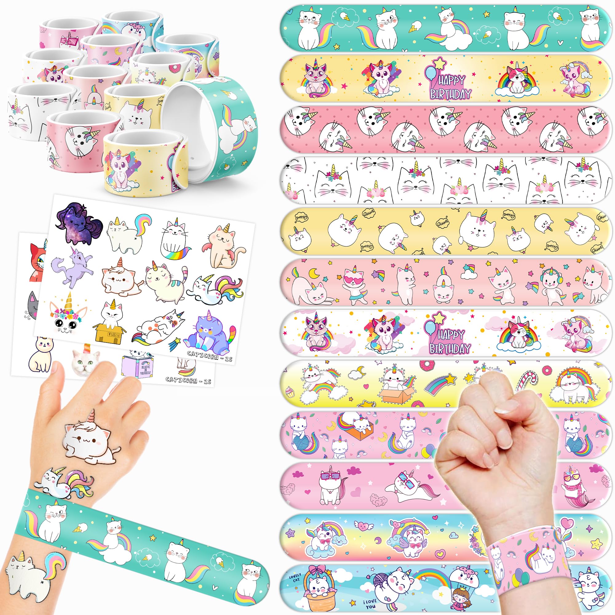 Photo 1 of Generic 48PCS Caticorn Party Favors - 24PCS Tattoos & 24PCS Slap Bracelets - Cat Unicorn Birthday Supplies, Kitty-Themed Decorations, Classroom Prizes, Gifts for Girls & Boys