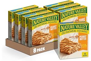 Nature Valley Soft-Baked Oatmeal Squares, Peanut Butter Breakfast Snacks, 6 ct, 7.44 OZ (Pack of 8)