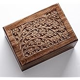 Cremation Urn for Human Ashes – Wooden Memorial Funeral Box & Burial Keepsake Casket – Tree of Life Carved Design (Keepsake 12 Cu/in, Standard)