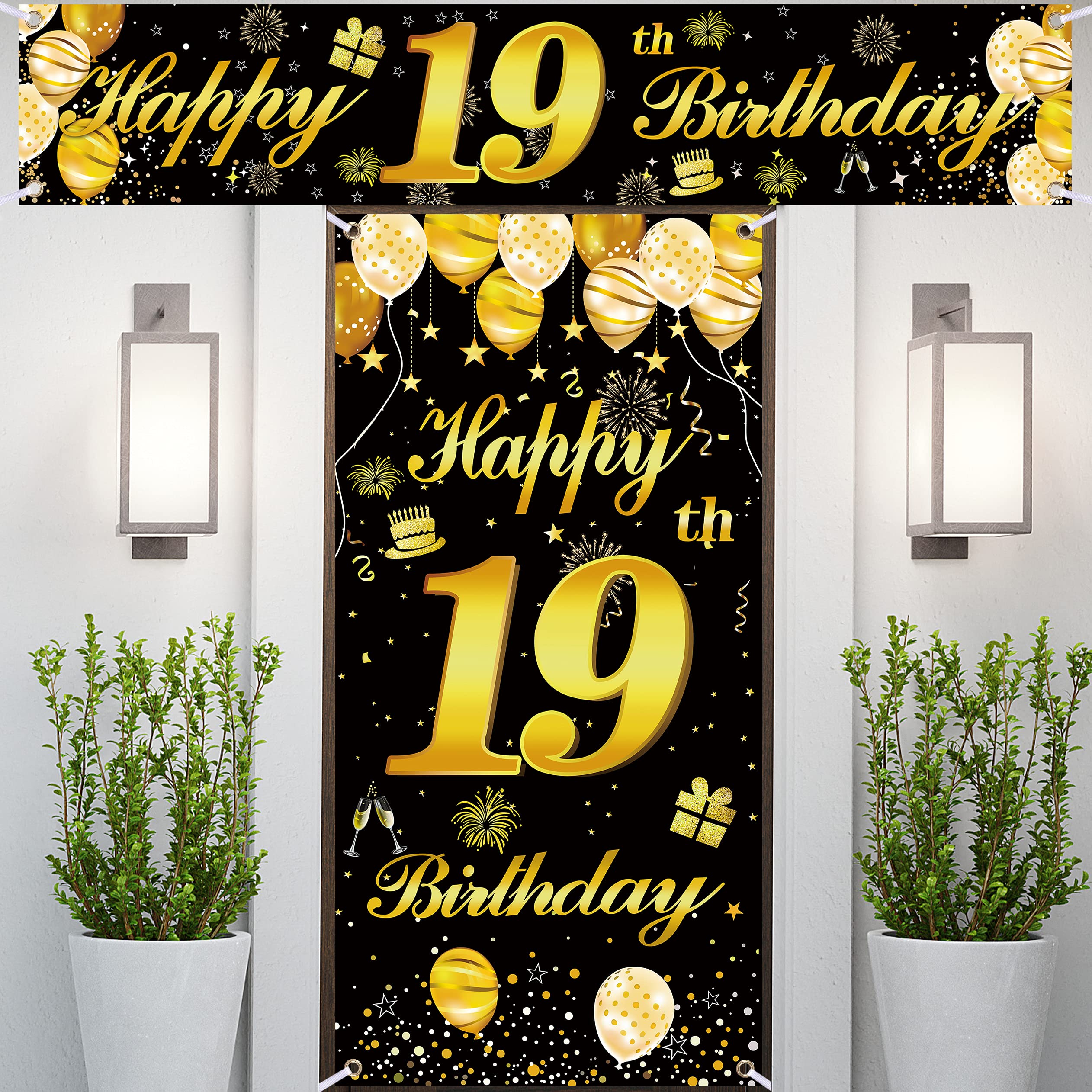 19th Happy Birthday Door Banner IMISI Birthday Decorations Birthday Backdrop Decorations for a Party