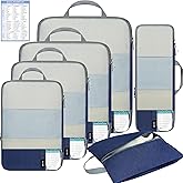 BAGAIL 6 Set Lightweight Compression Packing Cubes with Packing List, Anti-Tearing Expandable Organizer Bags for Travel, Navy